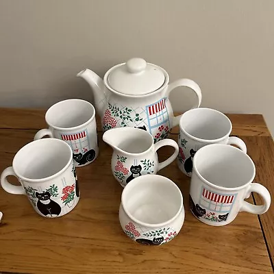 Buy Large Sadler Black Cat Teapot, Milk Jug, Sugar Bowl & 4 X Matching Mugs • 39.99£