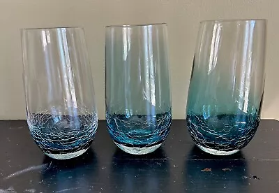Buy Pier 1 Crackle Teal Blue Glass Tumblers Retired 16oz Set Of 3 • 55.62£