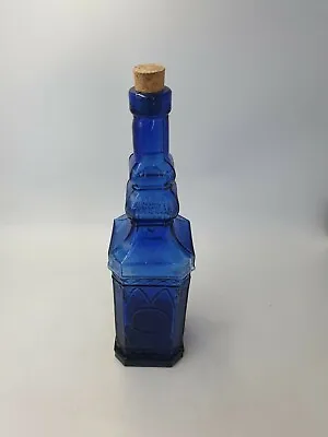 Buy Cobalt Blue Tall Square Based Decorative Bottle Ornate Raise Geometric Detail • 17.99£