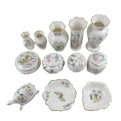 Buy 12 Pieces Of Aynsley Wild Tudor English Fine Bone China Floral Vase Plate Jar • 75£