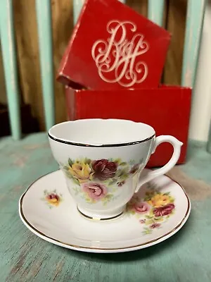 Buy Vintage Fenton Bone China England Roses Cup & Saucer Tea/Coffee In B Altman Box • 28.40£