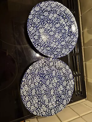 Buy Burleigh  Blue Calico  Dinner Plates X2. Excellent Seconds Brand New. • 33.99£