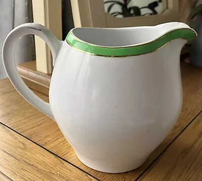 Buy Alfred Meakin Ceramic Large White Jug With Green And Gold Trim • 7.50£