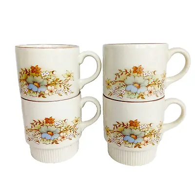 Buy Set Of 4 Vintage POOLE England Melbury Floral Coffee Tea Cups Vintage • 16.98£