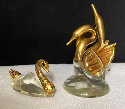 Buy Group Of Two Vintage Gold And Glass Swan Ornaments • 9.99£