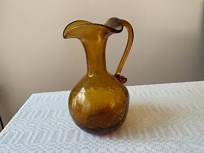 Buy Vintage Crackled Molded Glass Amber  Pitcher  Carafe Vase  Spout 8  • 14.30£