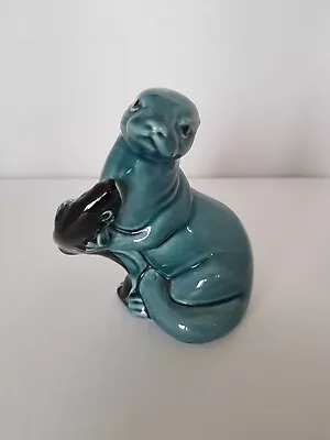 Buy Vintage Poole Pottery Otter With Salmon Fish Blue Glaze Ornament  • 10£