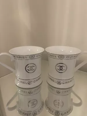 Buy X2 Chanel Mug Logo Silver  White Bone China Used But Pristine Condition • 49£