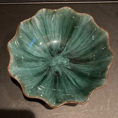 Buy Vintage Blue Mountain Pottery Canada Blue Green Drip Glaze Bowl Ruffle Edge  • 19.17£
