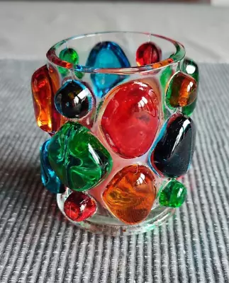 Buy Vintage Retro Multi Color Bubble Rock Glass Candle Holder Original Box • 10£