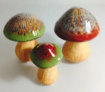Buy Set Of 3 Ceramic Mushrooms Toadstools Indoor Outdoor Garden Pottery Ornaments • 15.79£