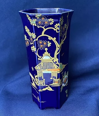 Buy 1920s Crown Pottery Bursley Ware Cobalt Blue Tall Vase - Oriental Design • 6.99£