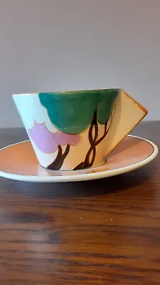 Buy Cup & Saucer Styled In Art Deco Clarice Cliff 'Autumn' Orange Pattern -made 1993 • 55£