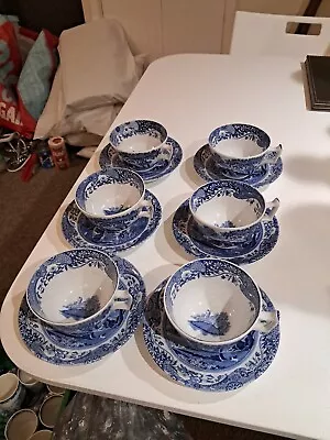 Buy 6 X Spode Italian Blue Tea Cups Saucers (Db) • 49.99£