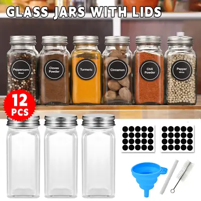 Buy 12/24x Glass Spice Jars W/ Shaker Lids Storage Bottles Containers Pots Airtight • 14.99£
