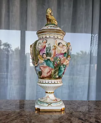 Buy Vintage R. Capodimonte Italian Porcelain Lion Lidded Urn • 84.30£
