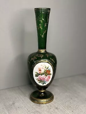 Buy Bohemian Green Glass Vase Ceramic Plaque 24.5 Cm • 25£