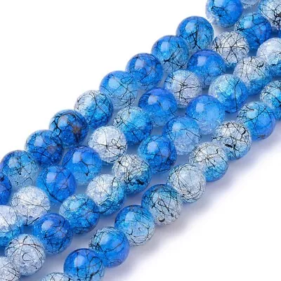 Buy 50 Blue Drawbench Crackle Glass Beads 8mm Jewellery Making Beading Crafts • 2.95£