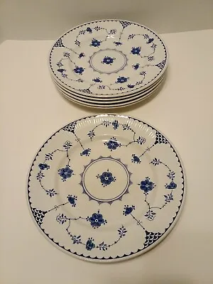 Buy 6 Mason's Ironstone Denmark/England Dinner Plates 10  Blue White Ribbed Rim CG • 103.91£