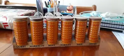 Buy Retro Vintage Hornsea Saffron Orange 6 Tall Spice Jar Wood Lid Rack Stand • 35£
