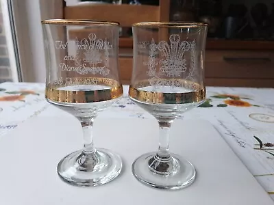 Buy 💐 2 X Charles & Diana Royal Wedding 1981 Gilded Commemorative Glasses (A) • 6£