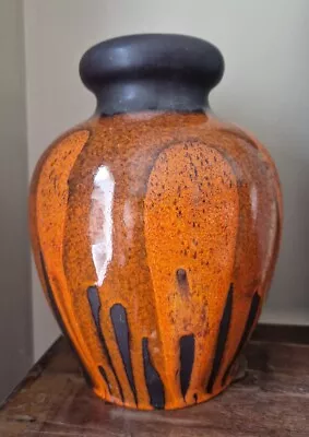 Buy Mid Century West Germany Steuler 25 Cm Orange Fat Lava Vase 566/25 • 48£