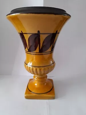 Buy Vintage Honiton Pottery Vase Mustard W.Brown Leaves Hand Painted 19.5cm - Engrav • 16.99£