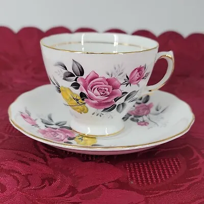 Buy Royal Vale Teacup And Saucer Set England Bone China Yellow And Pink Roses Gilde • 12.28£