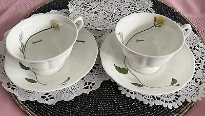 Buy Two Royal Suffolk Fine Bone China Tea Cups & Saucers Jasmine & Camomile White • 12£