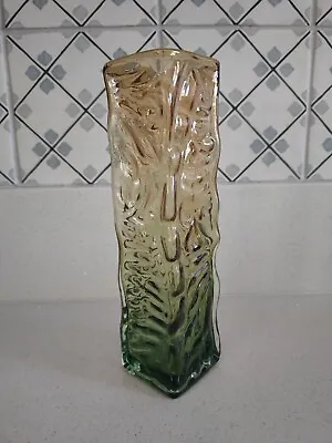 Buy Vintage Tajima Vase - Japanese Best Art Glass - Textured - Green Amber • 21.99£