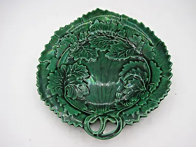 Buy Majolica Green Vine Leaf Plate With Handle. Antique. Unmarked • 25£