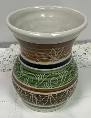 Buy Vintage Dragon Pottery Welsh Sgraffito Vase Green Orange Brown Vase • 7.01£