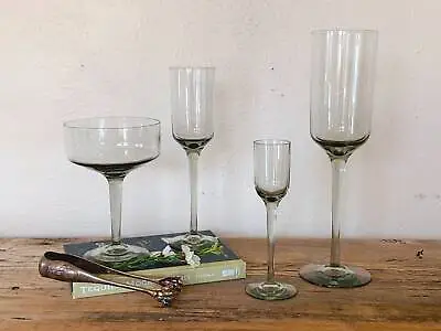 Buy Vintage Mid Century Danish Holmegaard Smoke Grey Wine Glasses, Champagne Coupes • 42.53£