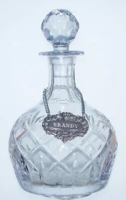 Buy Stunning Lead Crystal Cut Glass Mallet Decanter & White Metal Brandy Label  24cm • 25£