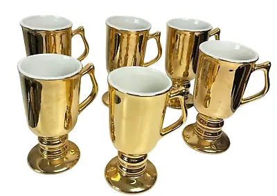 Buy Vtg 1940's Set Of 6 Hall Pottery Golden Glo Irish Coffee Pedestal Mugs 1272/1273 • 30.76£