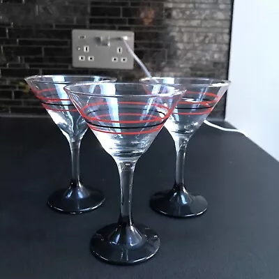 Buy 3 Vintage 80s Cocktail Martini Black Stem Art Glass Glasses  Retro Art Deco • 12£