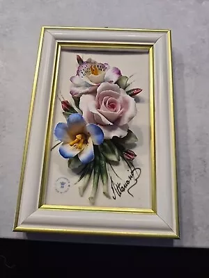 Buy Capodimonte Italian Plaque Porcelain Flower White Gold Frame Hand Painted Art 3D • 45£