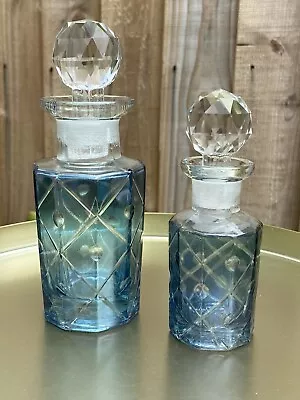 Buy Vintage Czech Blue Flash Diamond Cut Glass Bohemian Perfume Bottles • 27.99£
