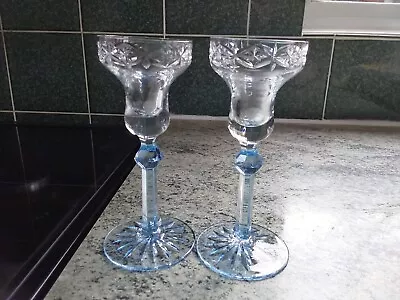 Buy 2 Vintage Thomas Webb Crystal Candle Sticks With Blue Stems Second Quality • 29.99£