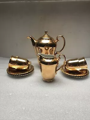 Buy Vintage Thun Czechoslovakia Gold Porcelain Coffee Teapot Cups Saucer China Set • 24.99£