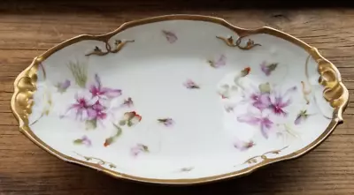 Buy Antique LS & S Lewis Straus Limoges France Oval Dish Violets Heavy Gold OF10 • 28.45£