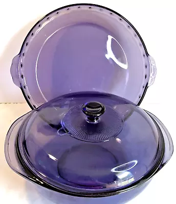 Buy Vintage Pyrex Amethyst Purple Glass 2 QT Casserole W/ Lid & 9.5  Pie Plate Dish • 39.55£