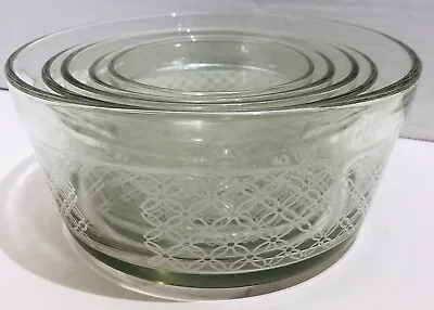 Buy Vintage Nesting Bowl 5-Piece Set Clear Glass Bowls White MCM Pattern • 47.25£