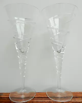 Buy Vintage  Crystal Design  PAIR Wine Glasses 25.5cm 320ml HAND CUT CROSS SWIRL • 59.99£