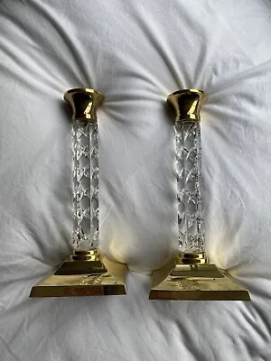 Buy Pair Of Vintage Waterford Crystal Cambridge Cut Glass&brass Candlestick Holders • 75£