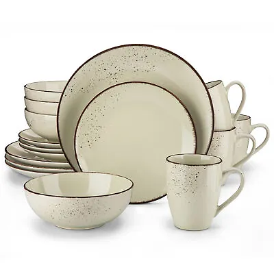 Buy Vancasso NAVIA Dinner Set Beige Stoneware Service Plates Bowl Mugs Dinnerware • 145.99£