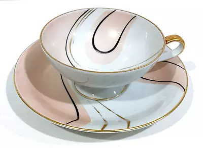 Buy Vintage HERTEL JACOB Bavaria Germany TEA CUP & SAUCER Art Deco W/ Gold Accent • 14.41£