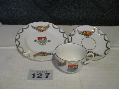 Buy Bavarian China Coffee Cup Saucer And Side Plate Trio Littlehampton Crest (B127) • 3£