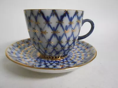 Buy Lomonosov Tea Cup Saucer Set Imperial Porcelain Russia Blue Gold Net • 43.38£