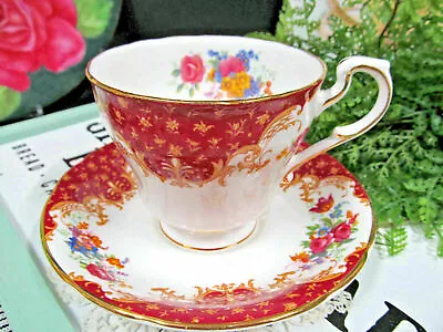 Buy PARAGON Tea Cup And Saucer ROCKINGHAM Bird Red Pattern Floral Teacup Pink Rose   • 30.27£